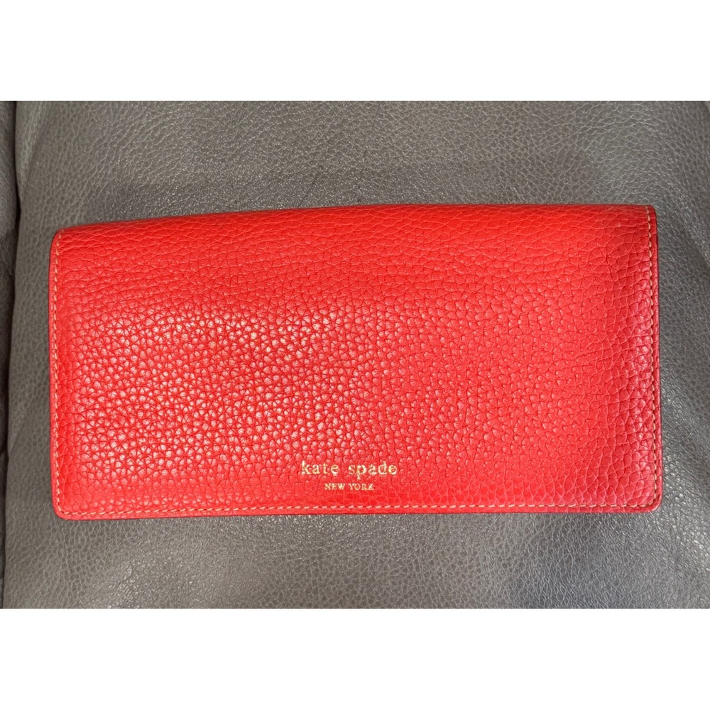 Kate Spade New York Red Pebbled Leather Tall Continental Wallet Clutch